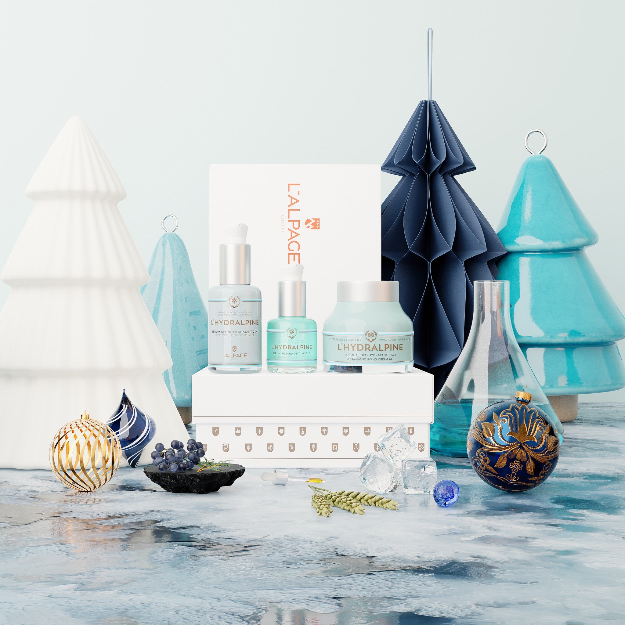 Set ou Coffret Cadeau Crème Visage Hydratante 24h + Sérum Visage Hydratante 24h + Serum Regard Anti-Poche L&