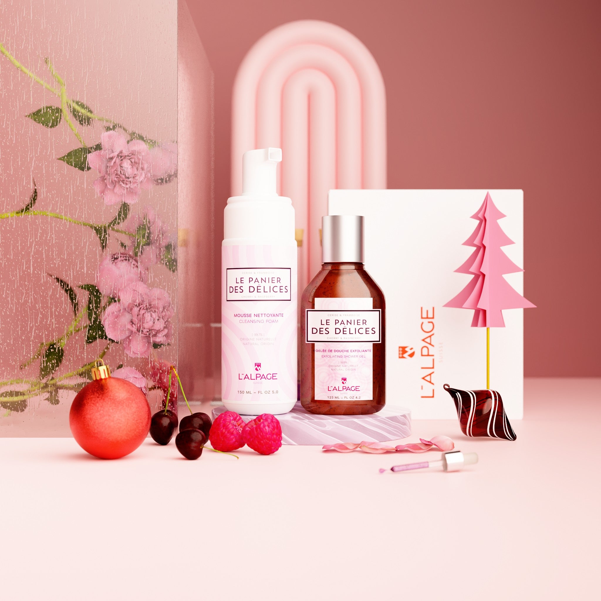 Set ou Coffret Cadeau Soin DUO Gelée de Douche Exfoliante 125ml + Mousse Nettoyante LE PANIER DES Délices