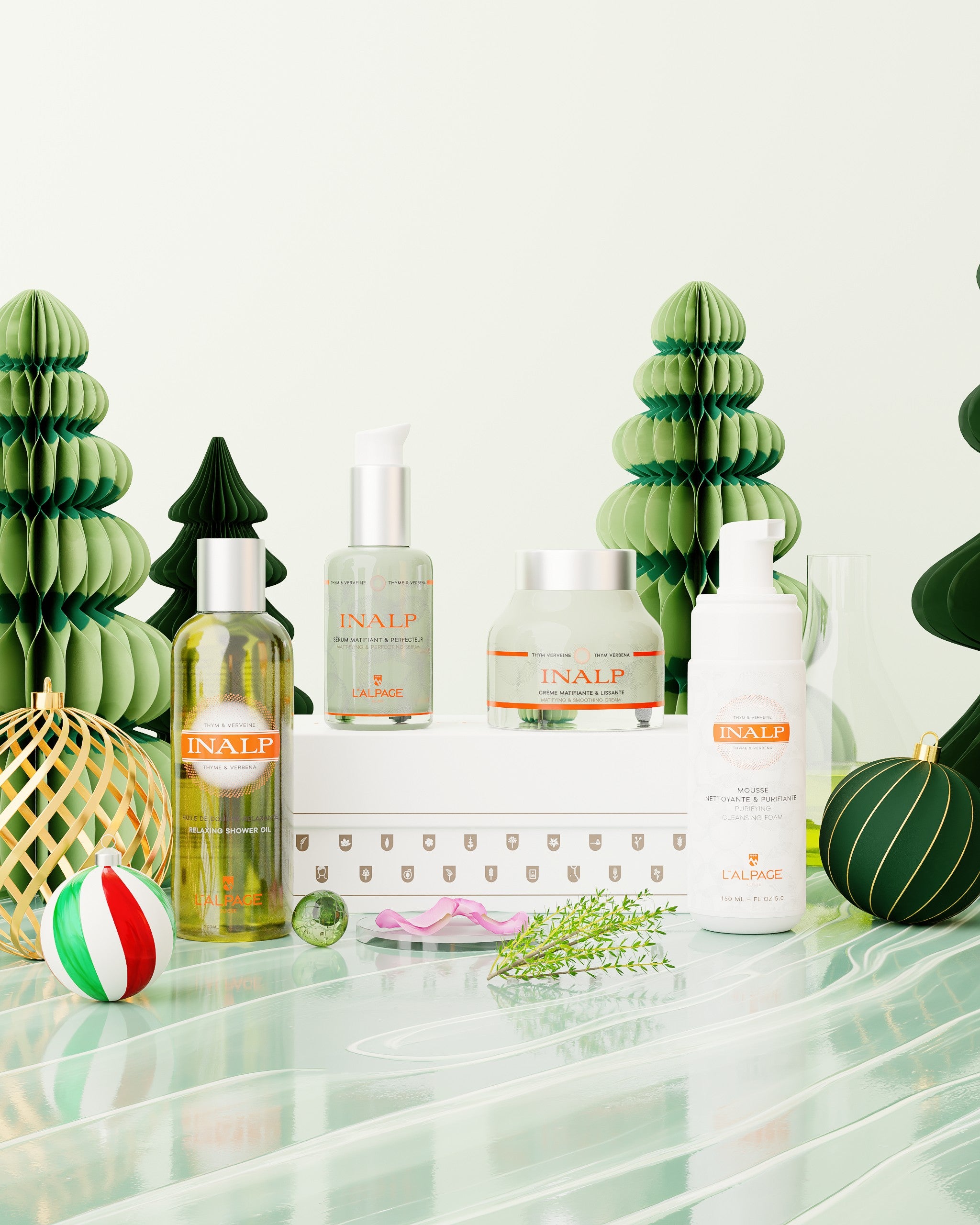 Gift Set or Gift Box: Mattifying and Smoothing Cream + Mattifying and Smoothing Serum + Cleansing Foam + Shower Oil <tc>Inalp</tc>