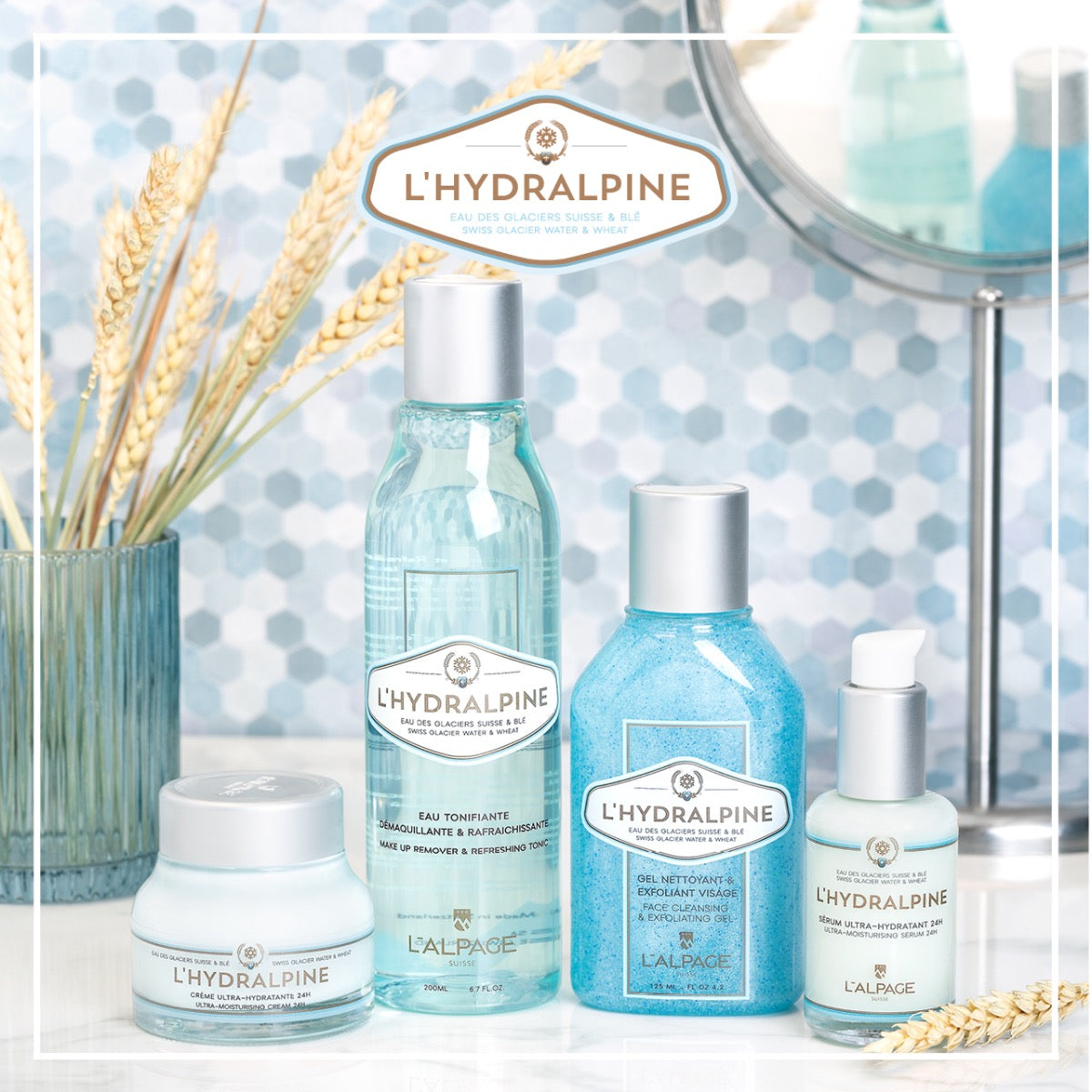 Coffret Cadeau / Set Crème Visage Hydratante 24h + Sérum Visage Hydratante 24h + Eau Tonifiante + Gel Nettoyant Exfoliant L&