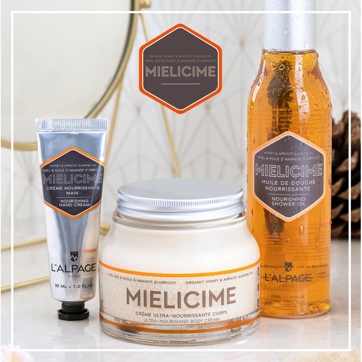 Coffret Cadeau / Set Crème Corps 200ml + Crème Main + Huile Douche Mielicime - L&