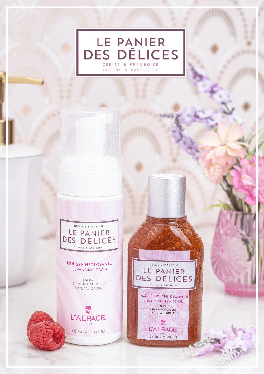 Coffret Cadeau Gelée de Douche Exfoliante 125ml + Mousse Nettoyante LE PANIER DES Délices - L&