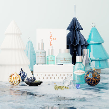 Set ou Coffret Cadeau Crème Visage Hydratante 24h + Sérum Visage Hydratante 24h + Serum Regard Anti-Poche + Gel Nettoyant Exfoliant L&