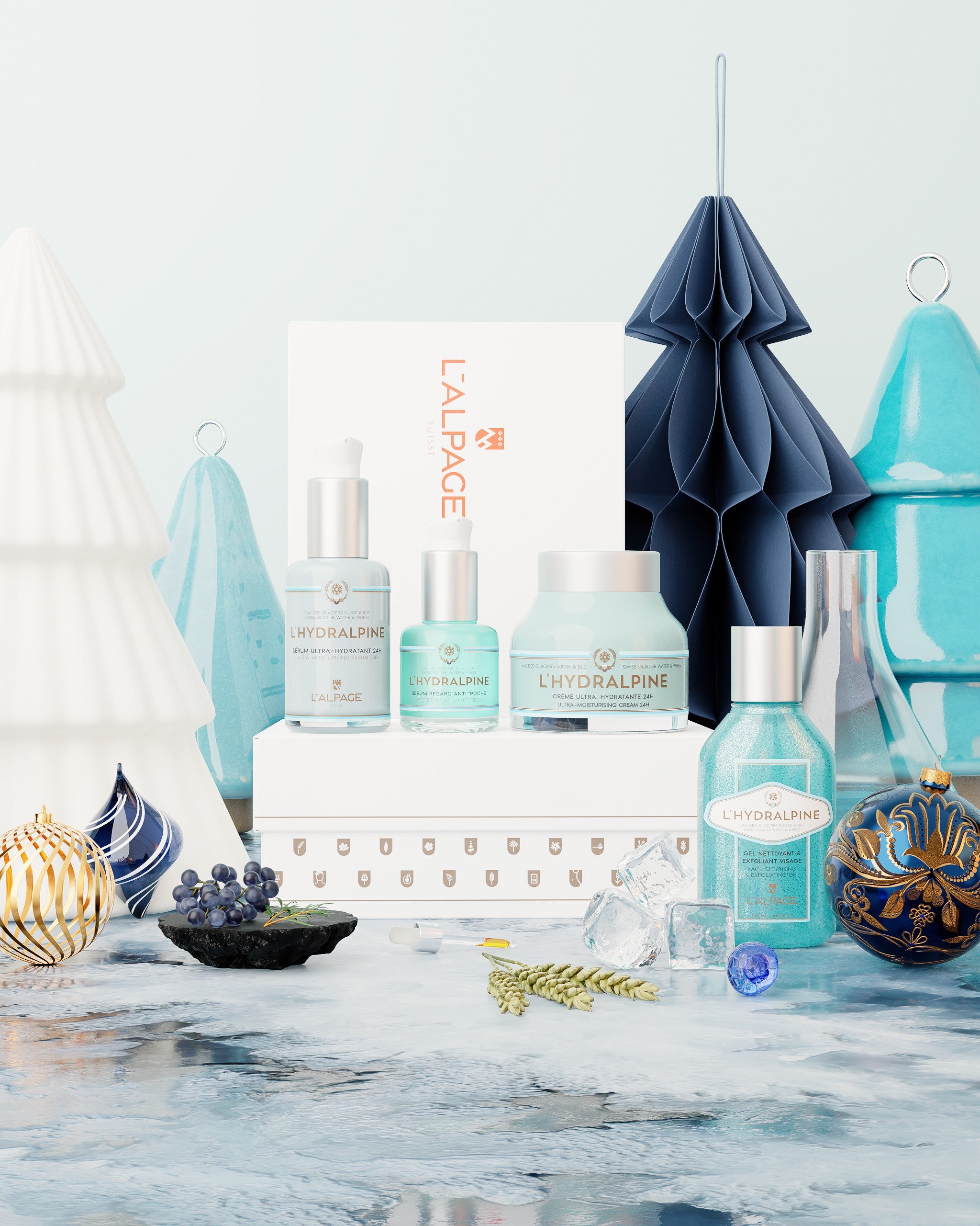 Set or Gift Box 24h Moisturizing Face Cream + 24h Moisturizing Face Serum + Anti-Puffiness Eye Serum + Exfoliating Cleansing Gel L&