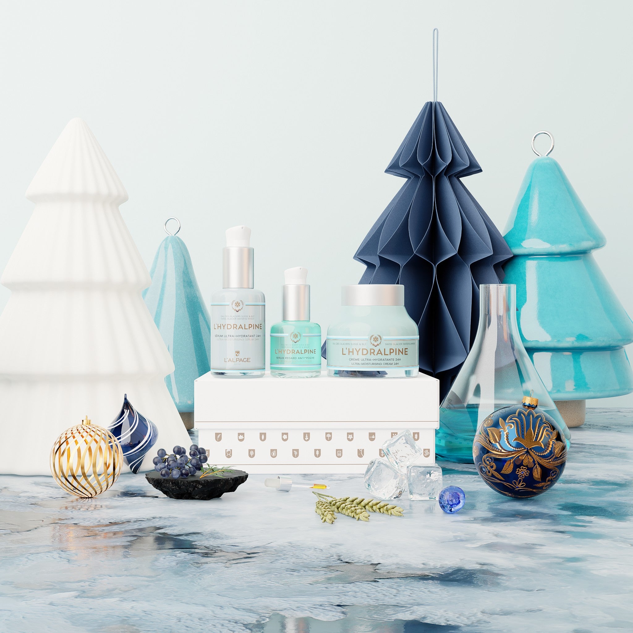 Set ou Coffret Cadeau Crème Visage Hydratante 24h + Sérum Visage Hydratante 24h + Serum Regard Anti-Poche L&