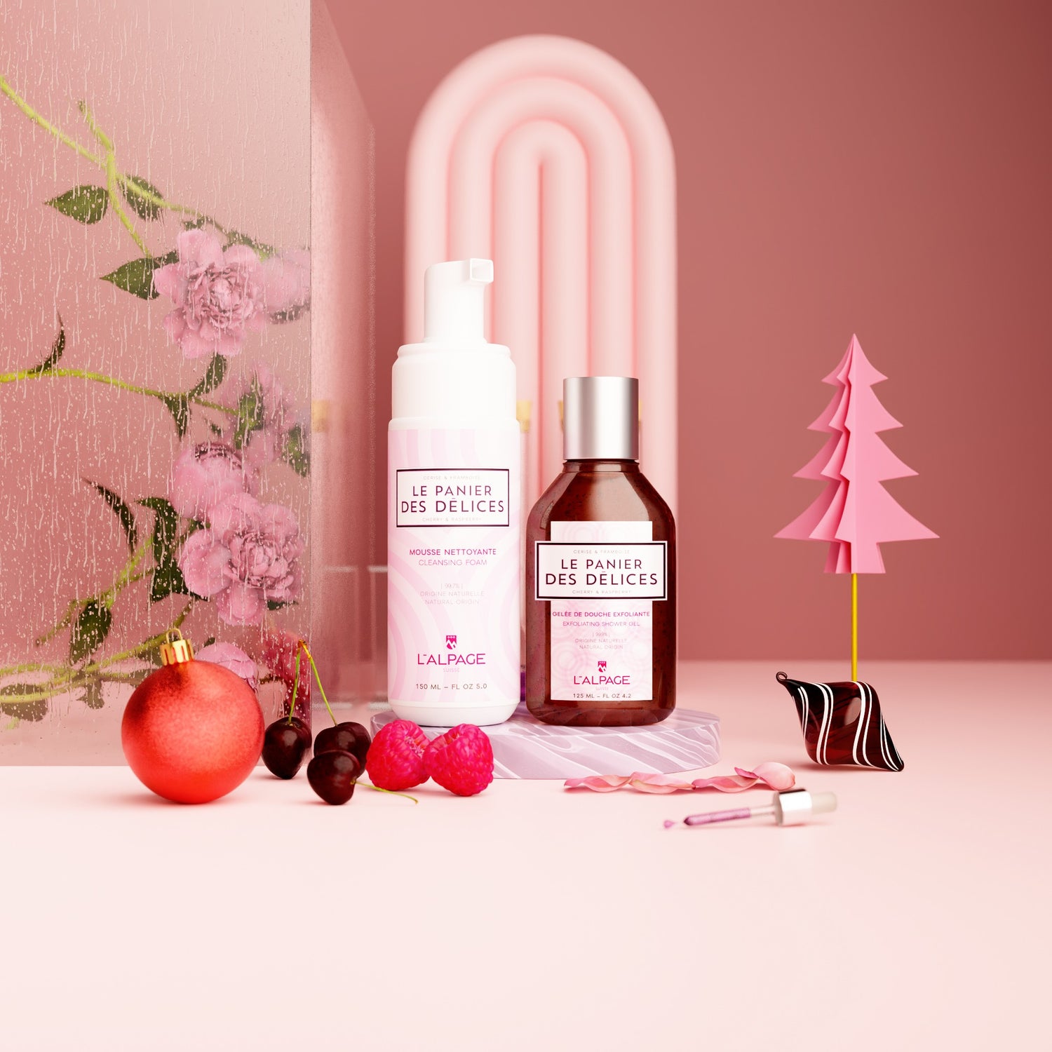 Set ou Coffret Cadeau Soin DUO Gelée de Douche Exfoliante 125ml + Mousse Nettoyante LE PANIER DES Délices