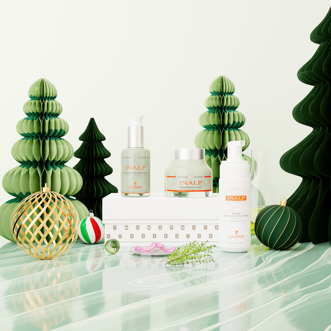 Set ou Coffret Cadeau Crème Matifiante et Lissante + Sérum Matifiant et Lissant + Mousse Nettoyante INALP