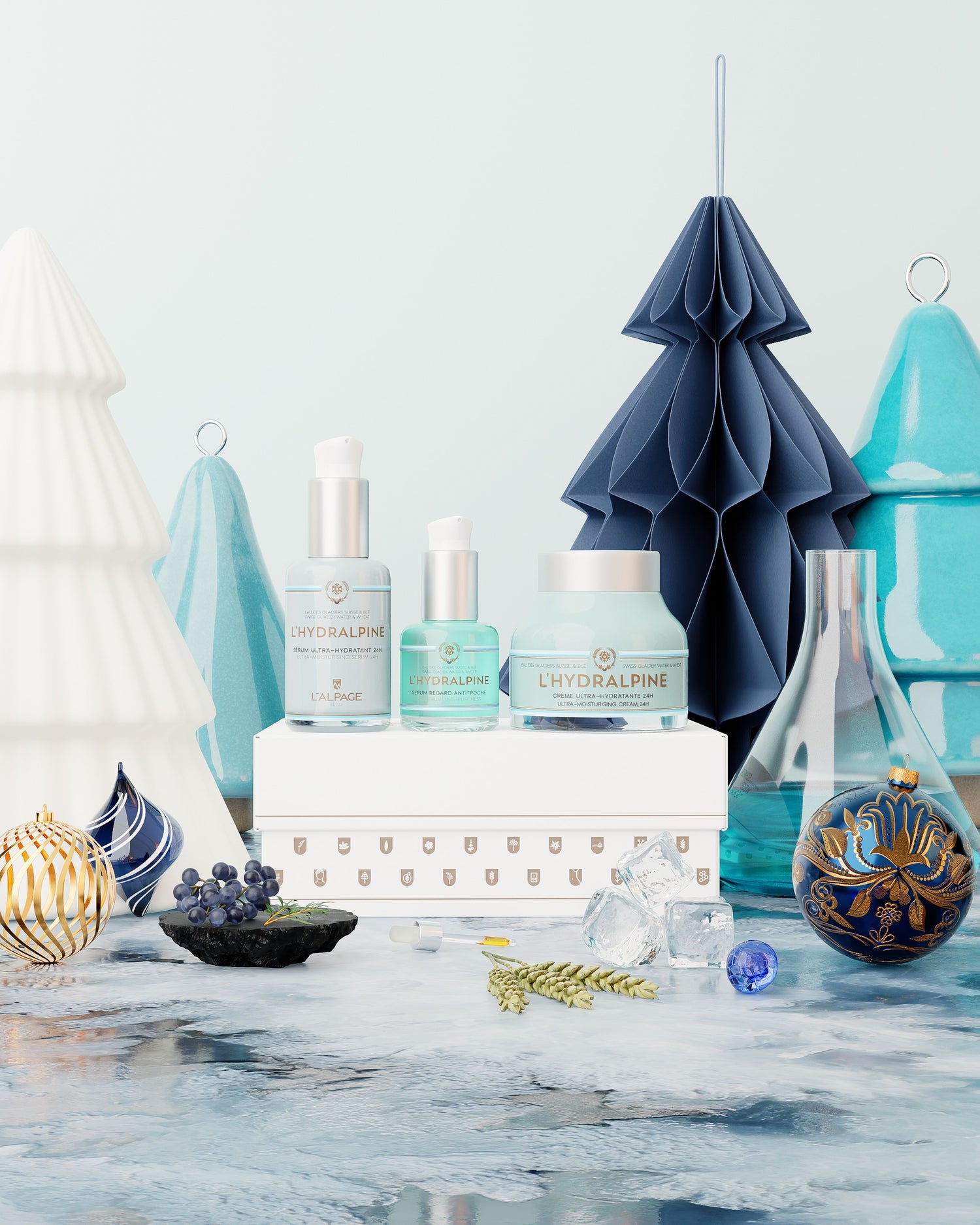 Set ou Coffret Cadeau Crème Visage Hydratante 24h + Sérum Visage Hydratante 24h + Serum Regard Anti-Poche L&