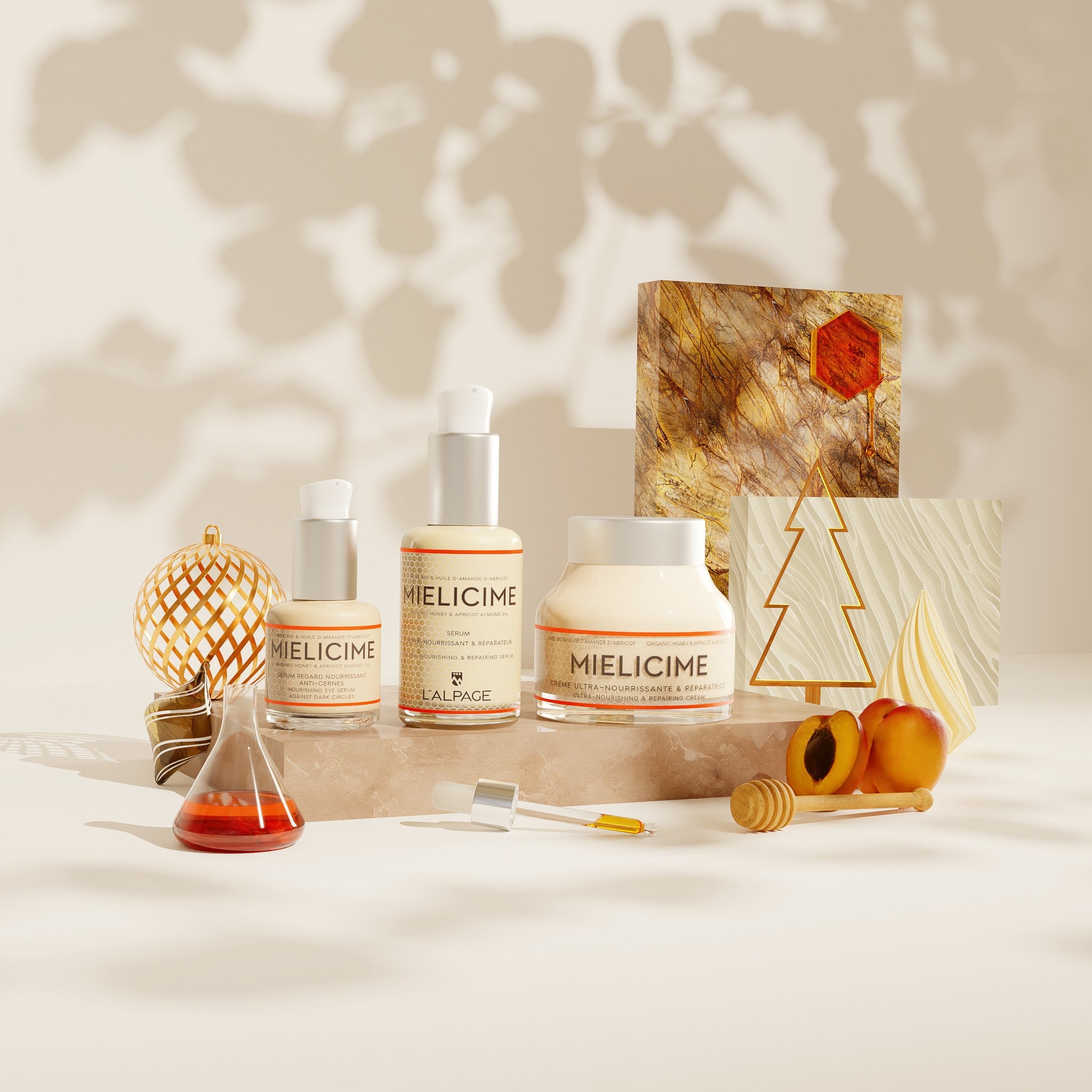 Geschenkset oder Trio-Geschenkbox: Ultra-nährende Creme + Ultra-nährendes Serum + Anti-Augenringe-Serum <tc>Mielicime</tc>