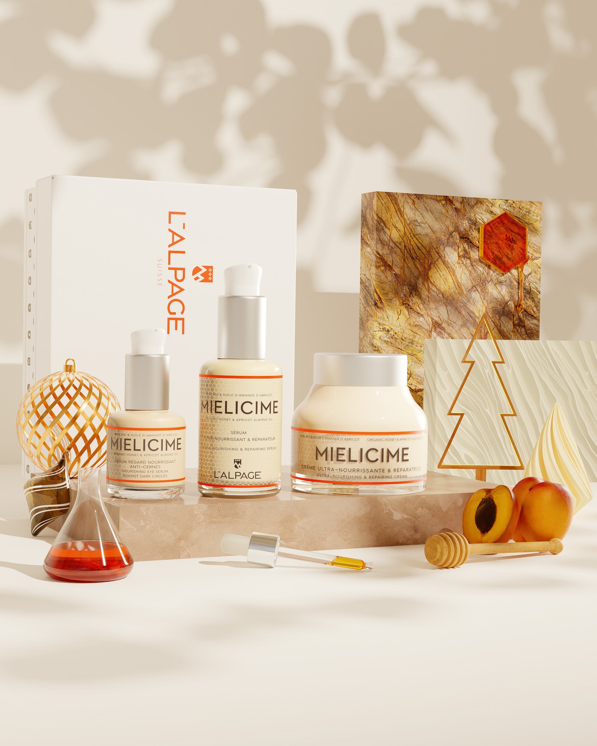 Geschenkset oder Trio-Geschenkbox: Ultra-nährende Creme + Ultra-nährendes Serum + Anti-Augenringe-Serum <tc>Mielicime</tc>