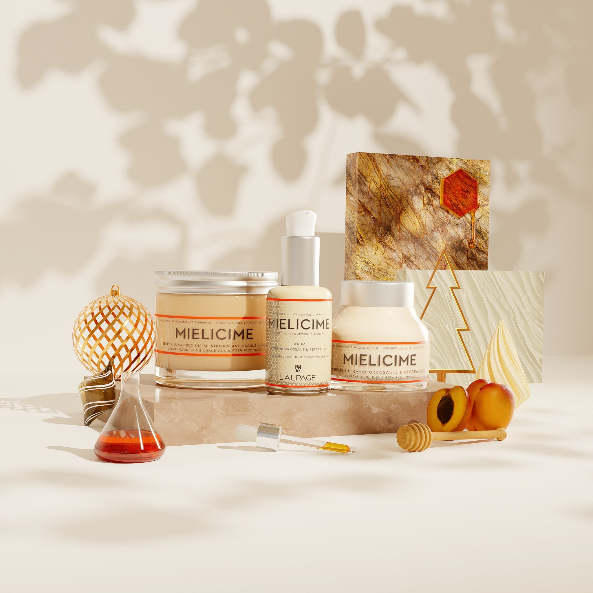 Geschenkset oder Trio-Geschenkbox: Ultra-nährende Creme + Ultra-nährendes Serum + Ultra-nährende Luxus-Butter-Gesichtsmaske <tc>Mielicime</tc>