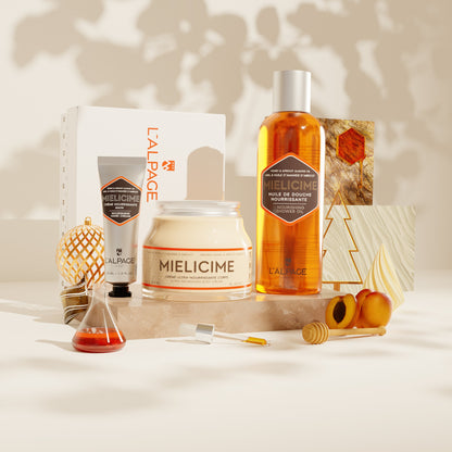 Set ou Coffret Cadeau TRIO Crème Corps 200ml + Crème Main + Huile Douche Mielicime