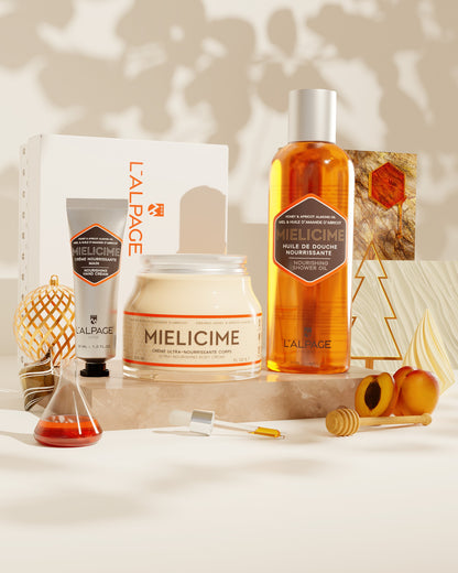 Set ou Coffret Cadeau TRIO Crème Corps 200ml + Crème Main + Huile Douche Mielicime