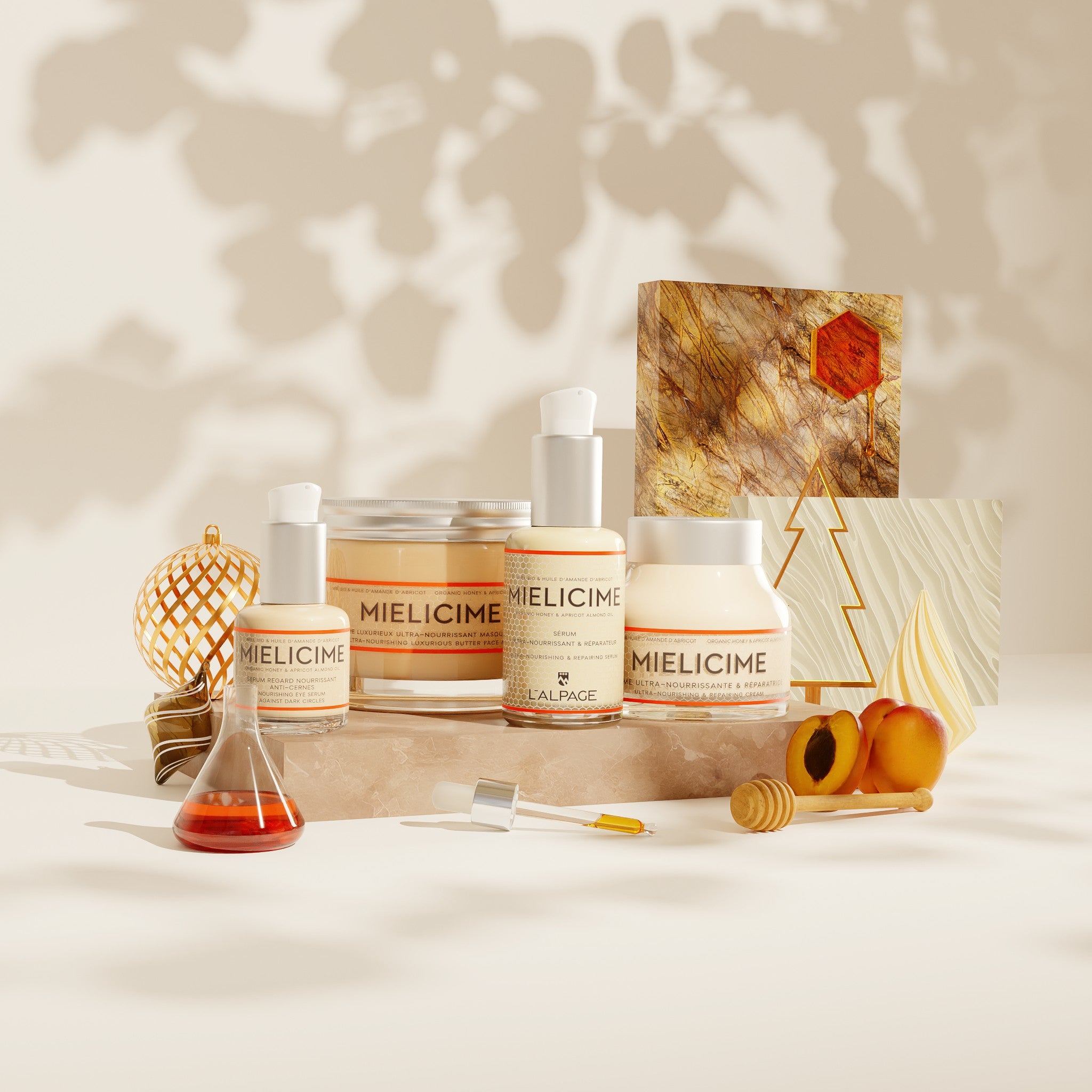 Set oder Geschenkbox Ultimate Quatro Ultra-Nährende Creme + Ultra-Nährendes Serum + Anti-Augenringe Serum + Luxuriöse Ultra-Nährende Gesichtsmaske Butter <tc>Mielicime</tc>