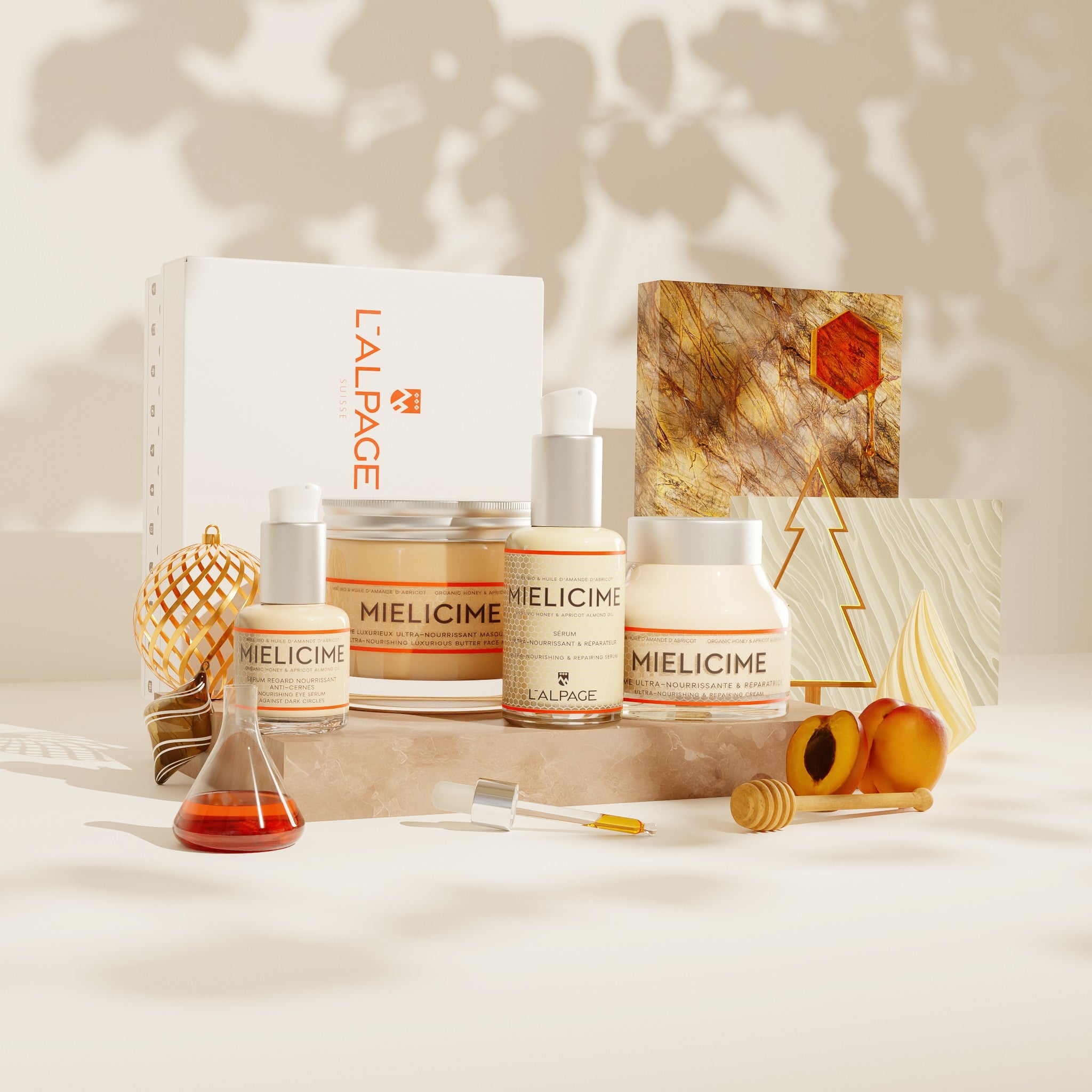 Set oder Geschenkbox Ultimate Quatro Ultra-Nährende Creme + Ultra-Nährendes Serum + Anti-Augenringe Serum + Luxuriöse Ultra-Nährende Gesichtsmaske Butter <tc>Mielicime</tc>