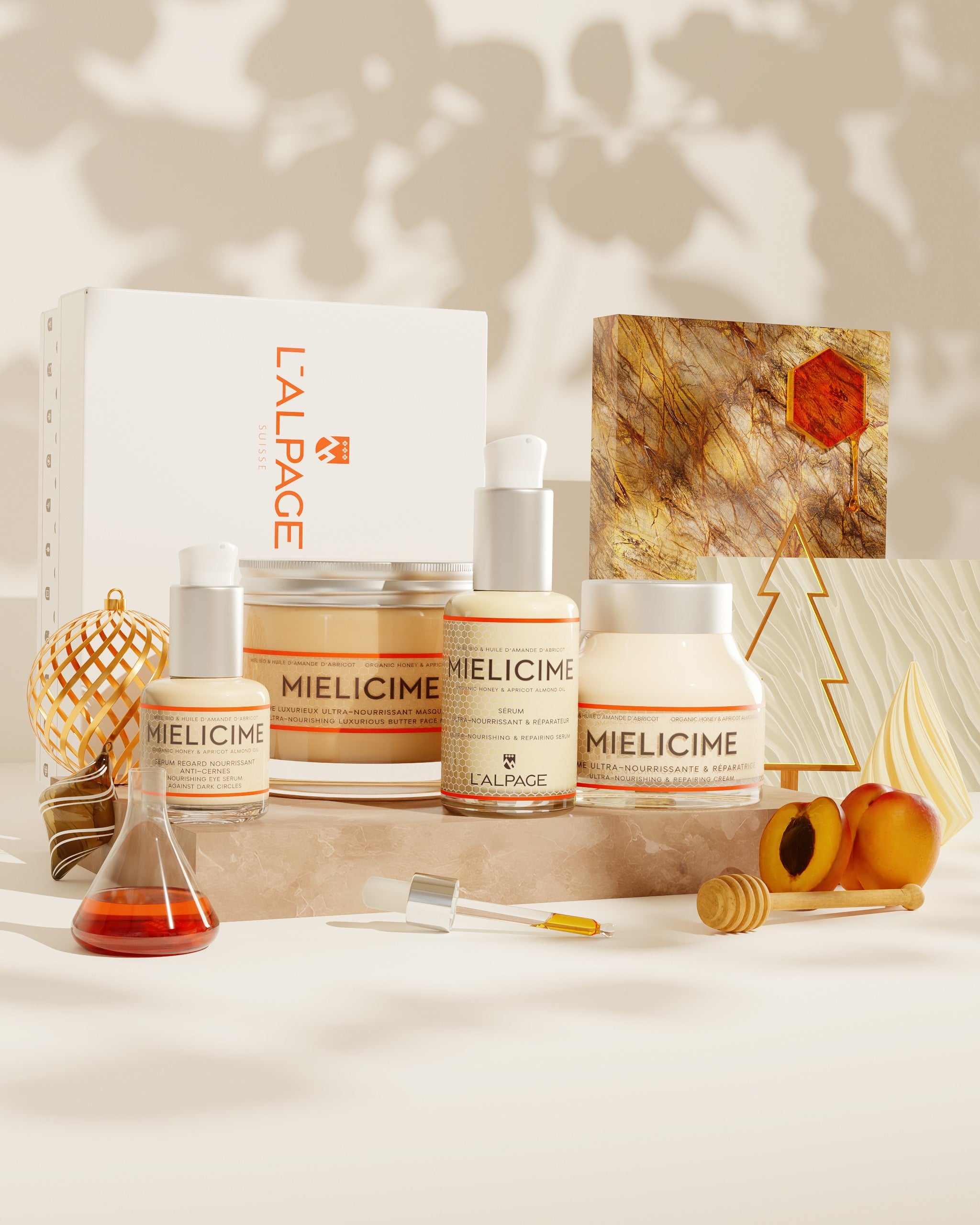 Set oder Geschenkbox Ultimate Quatro Ultra-Nährende Creme + Ultra-Nährendes Serum + Anti-Augenringe Serum + Luxuriöse Ultra-Nährende Gesichtsmaske Butter <tc>Mielicime</tc>