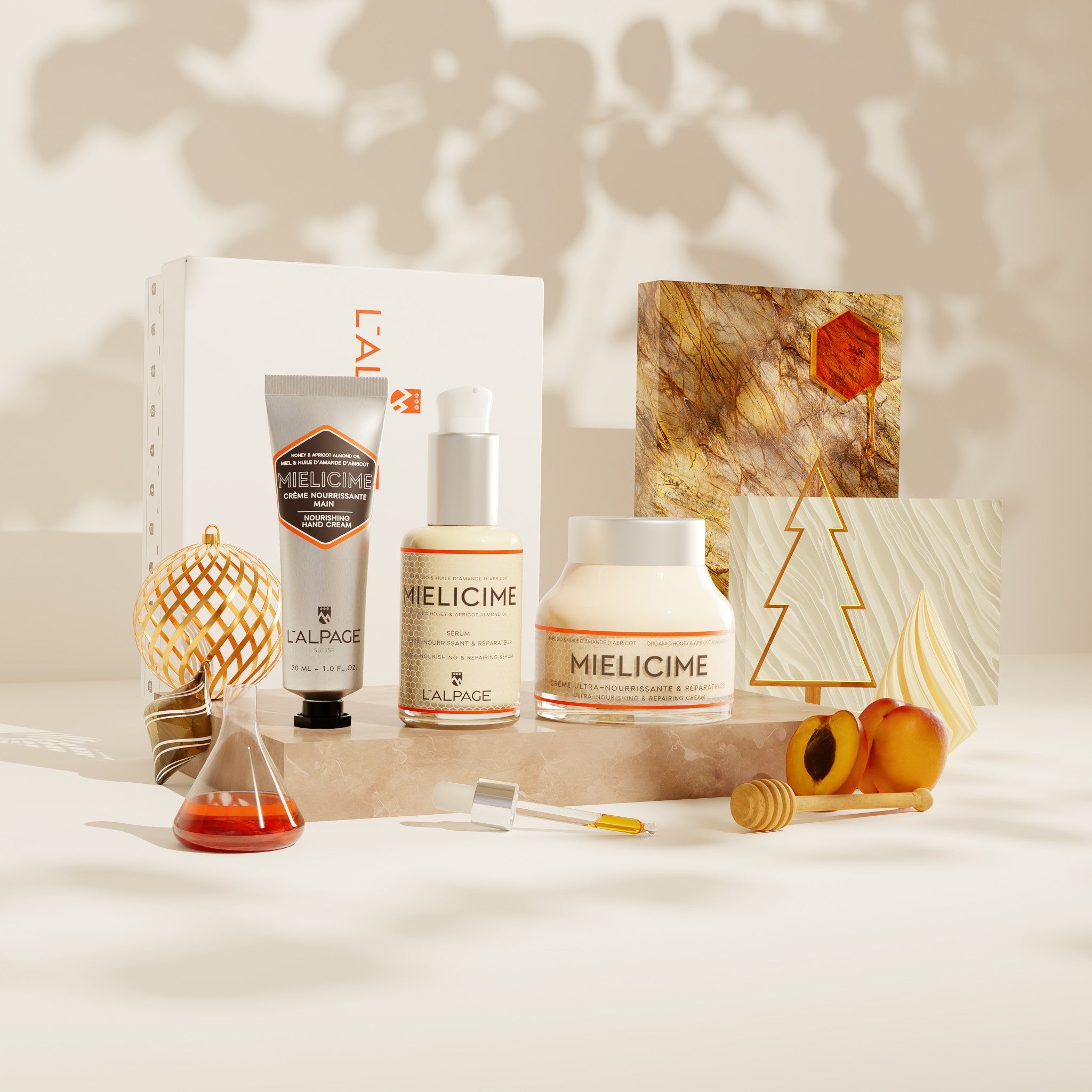 Geschenkset oder Trio-Geschenkbox: Nährende Creme + Nährendes Serum + Handcreme <tc>Mielicime</tc>