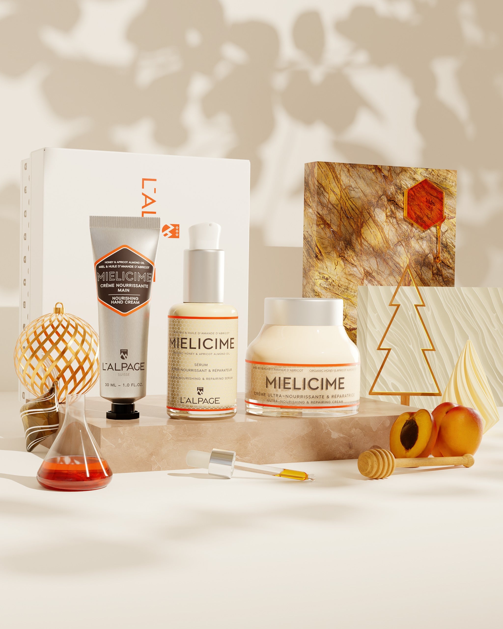 Geschenkset oder Trio-Geschenkbox: Nährende Creme + Nährendes Serum + Handcreme <tc>Mielicime</tc>