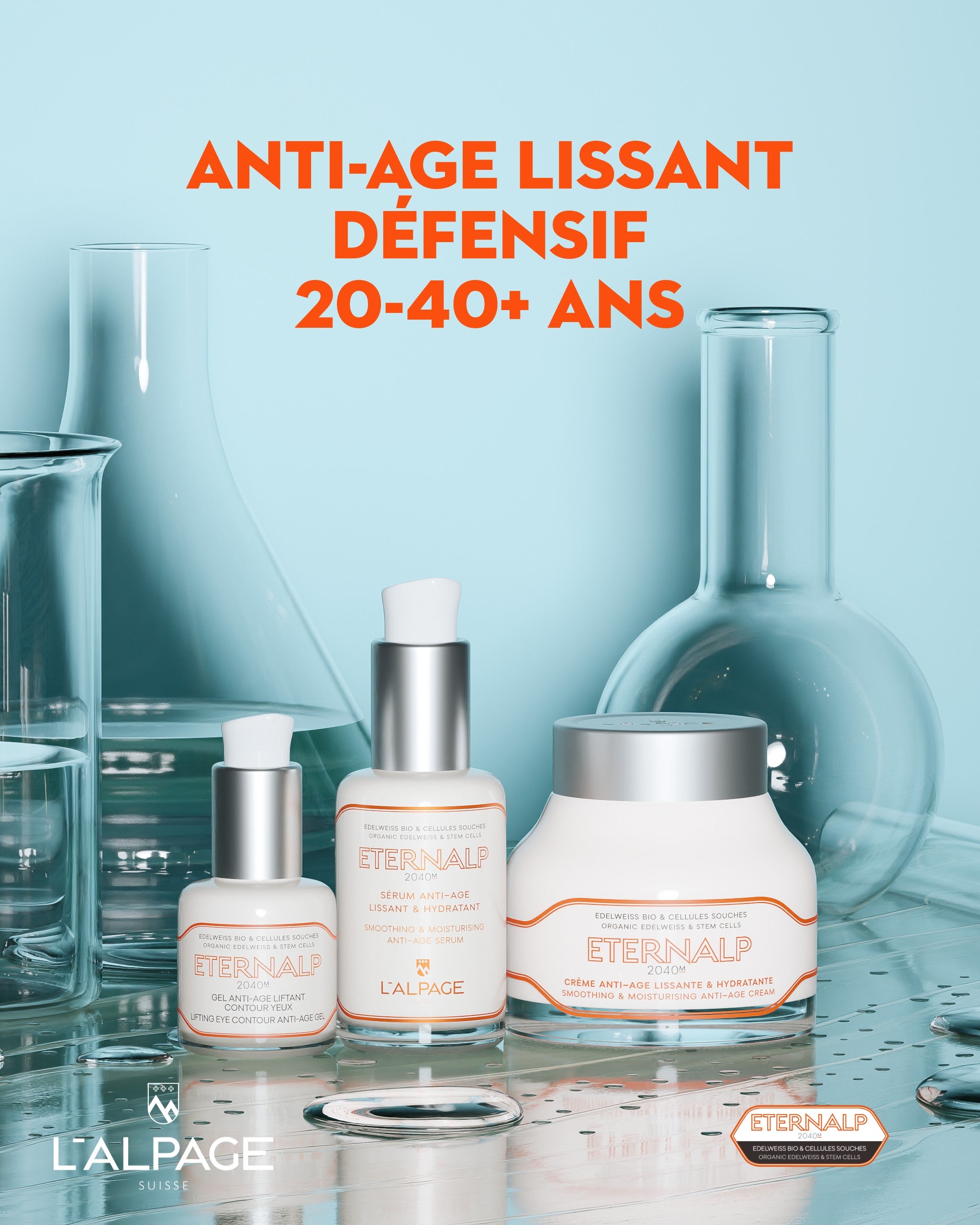Coffret Cadeau Crème Anti-Age + Sérum Anti-Age + Gel Contour des Yeux Anti-Age ETERNALP 2040m